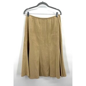 Western Womens 10 Tan Faux Suede Midi Skirt Flared Cowgirl Rodeo Country Dance